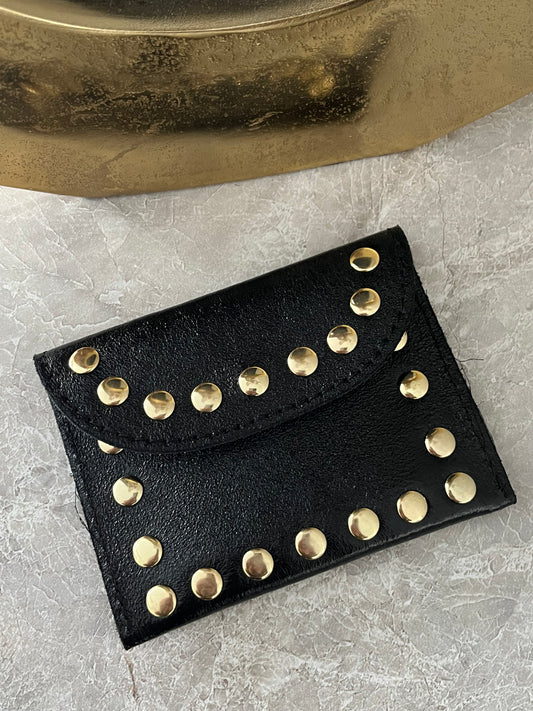 Jenna Metallic Leather Card Holder | Black