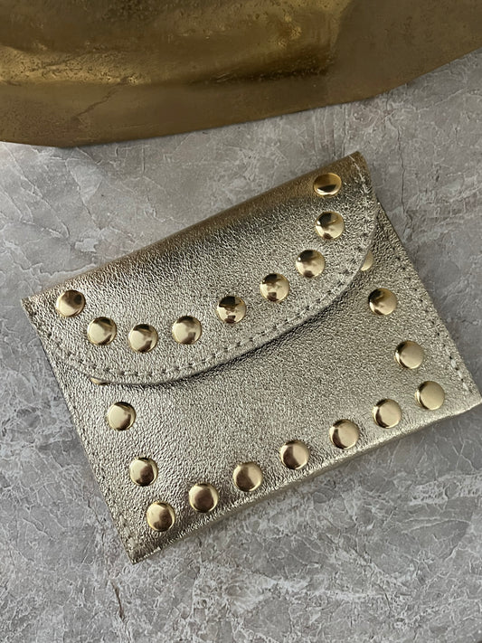 Jenna Metallic Leather Card Holder | Gold