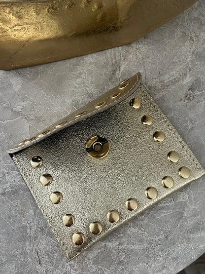 Jenna Metallic Leather Card Holder | Gold
