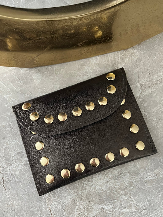 Jenna Metallic Studded Card Holder | Grijs/Bruin
