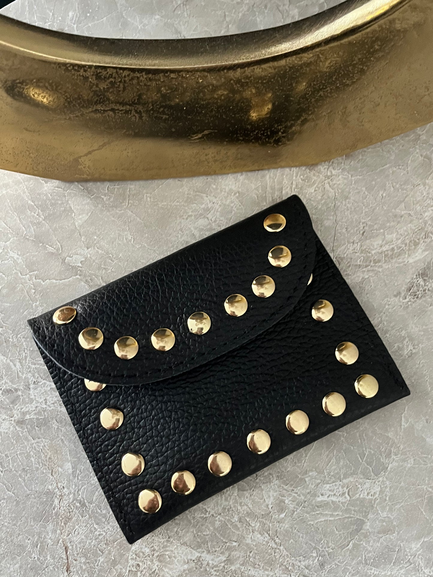 Jenna Leather Studded Card Holder | Black