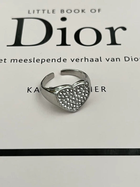 Statement Ring Heart Strass | Zilver