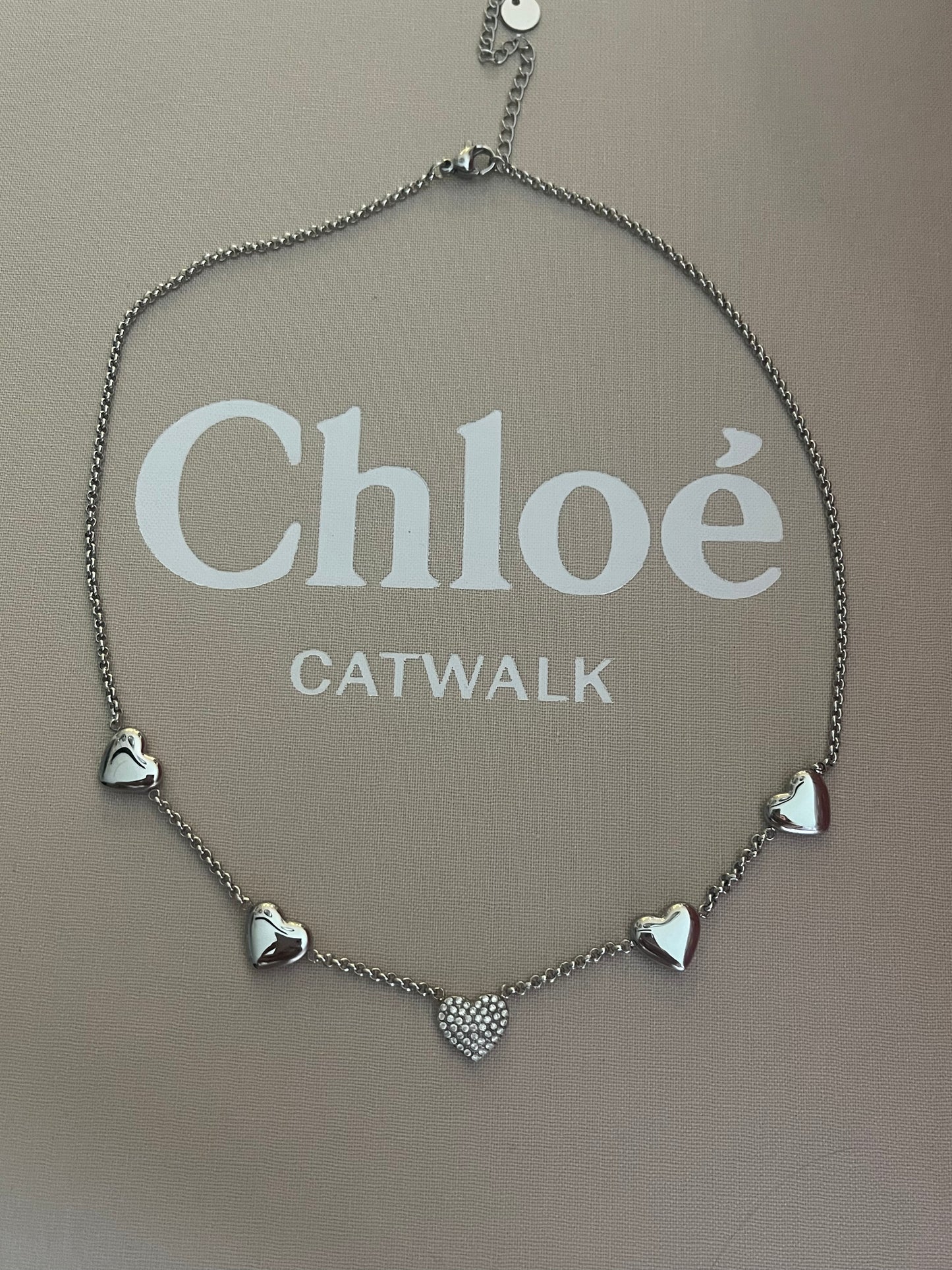 Necklace Strass Hearts | Zilver