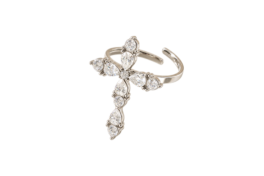 Cross Ring Strass | Zilver
