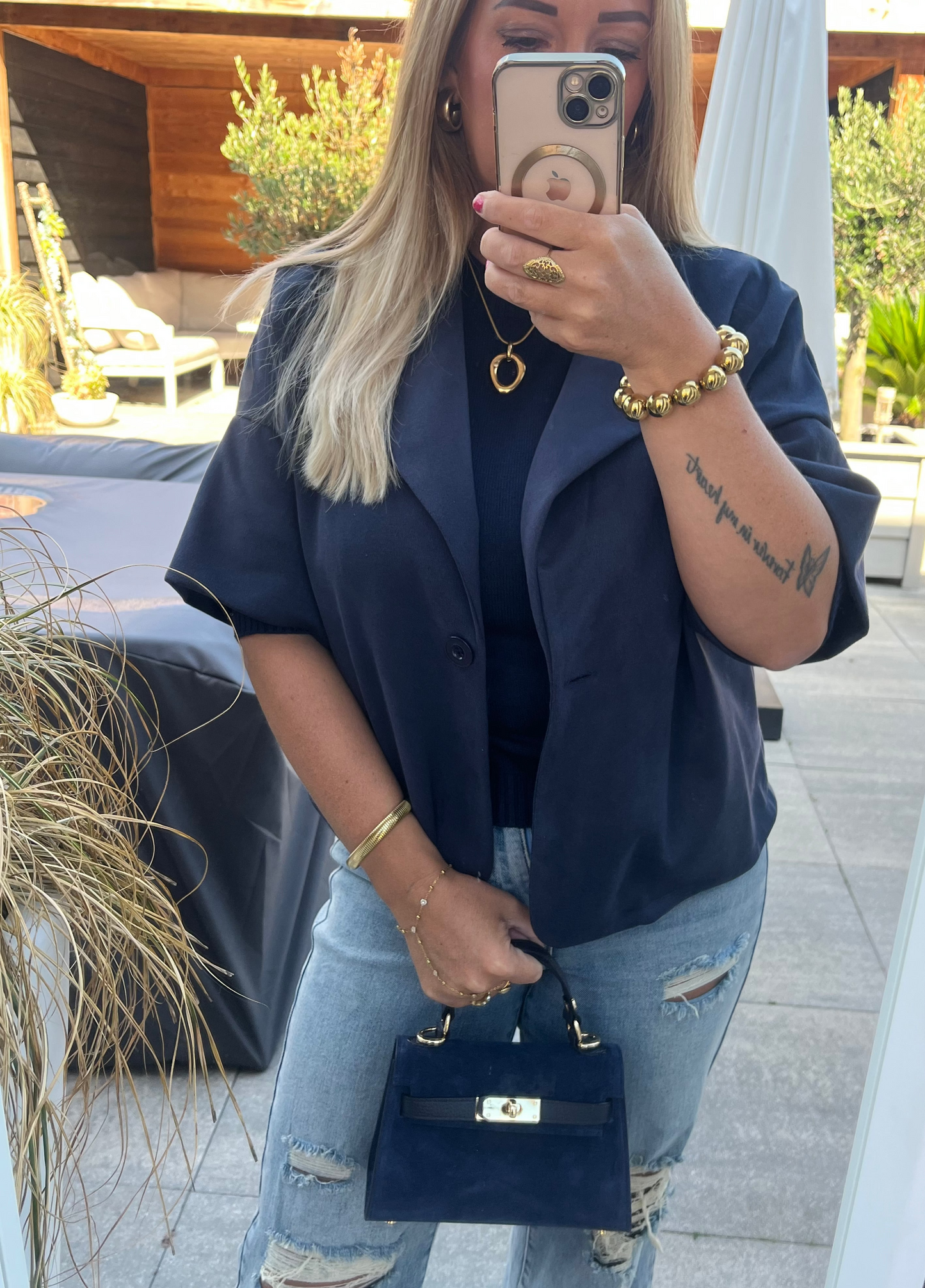 Leya Bag Suede/Leer | Donkerblauw