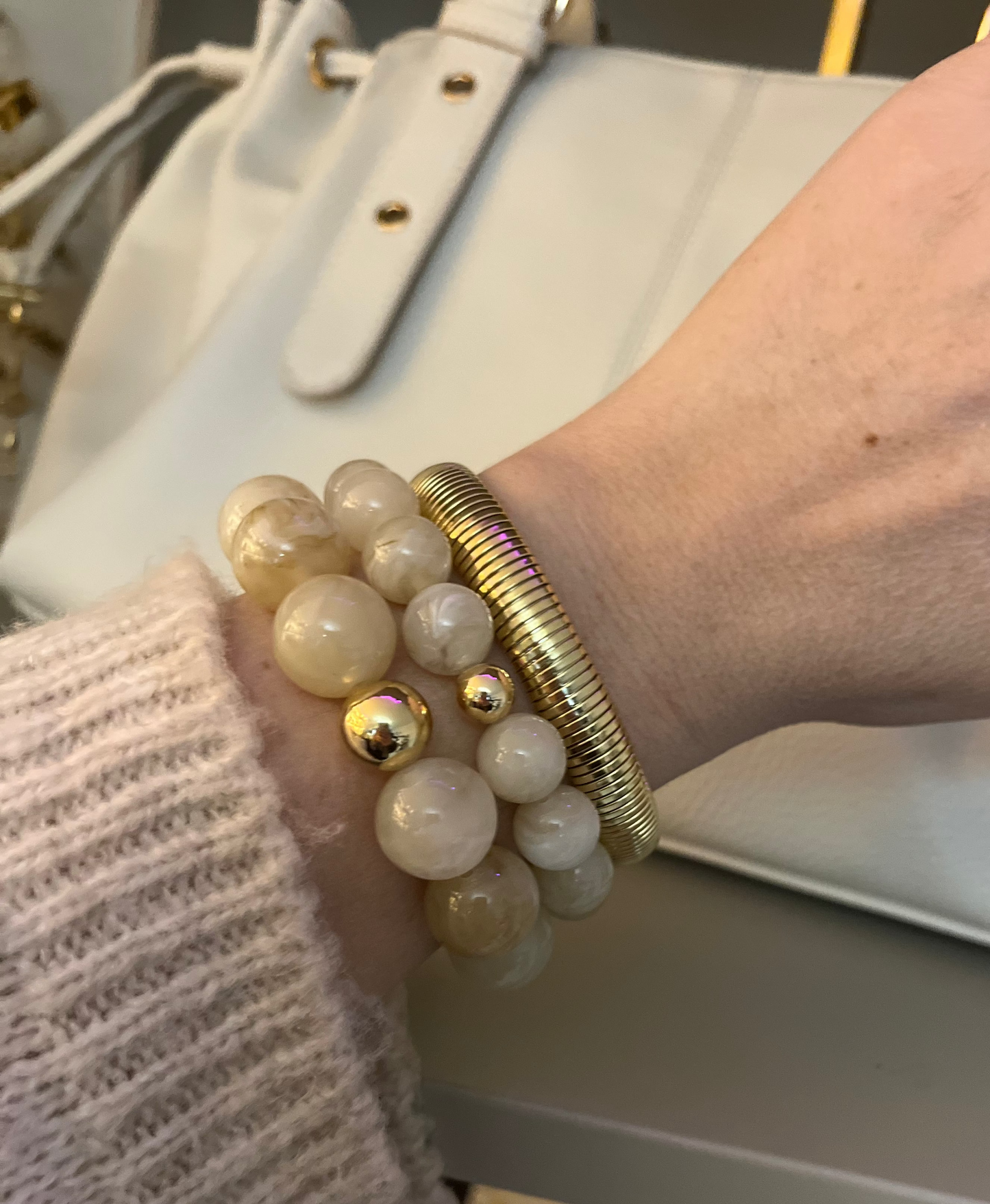 Bracelet Beads Big | Beige/Taupe