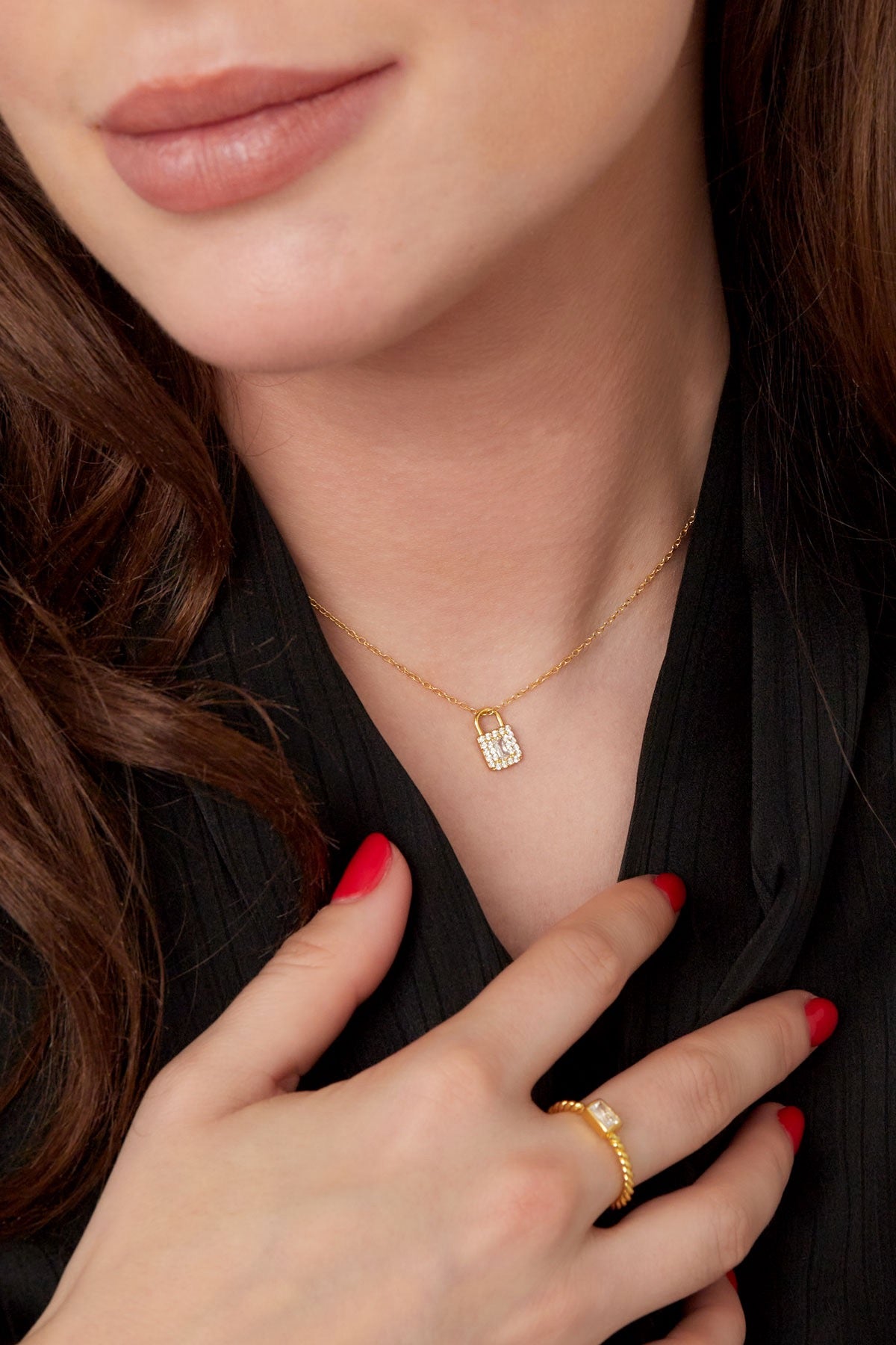 Ketting Slot Strass | 925 sterling zilver goudkleurig