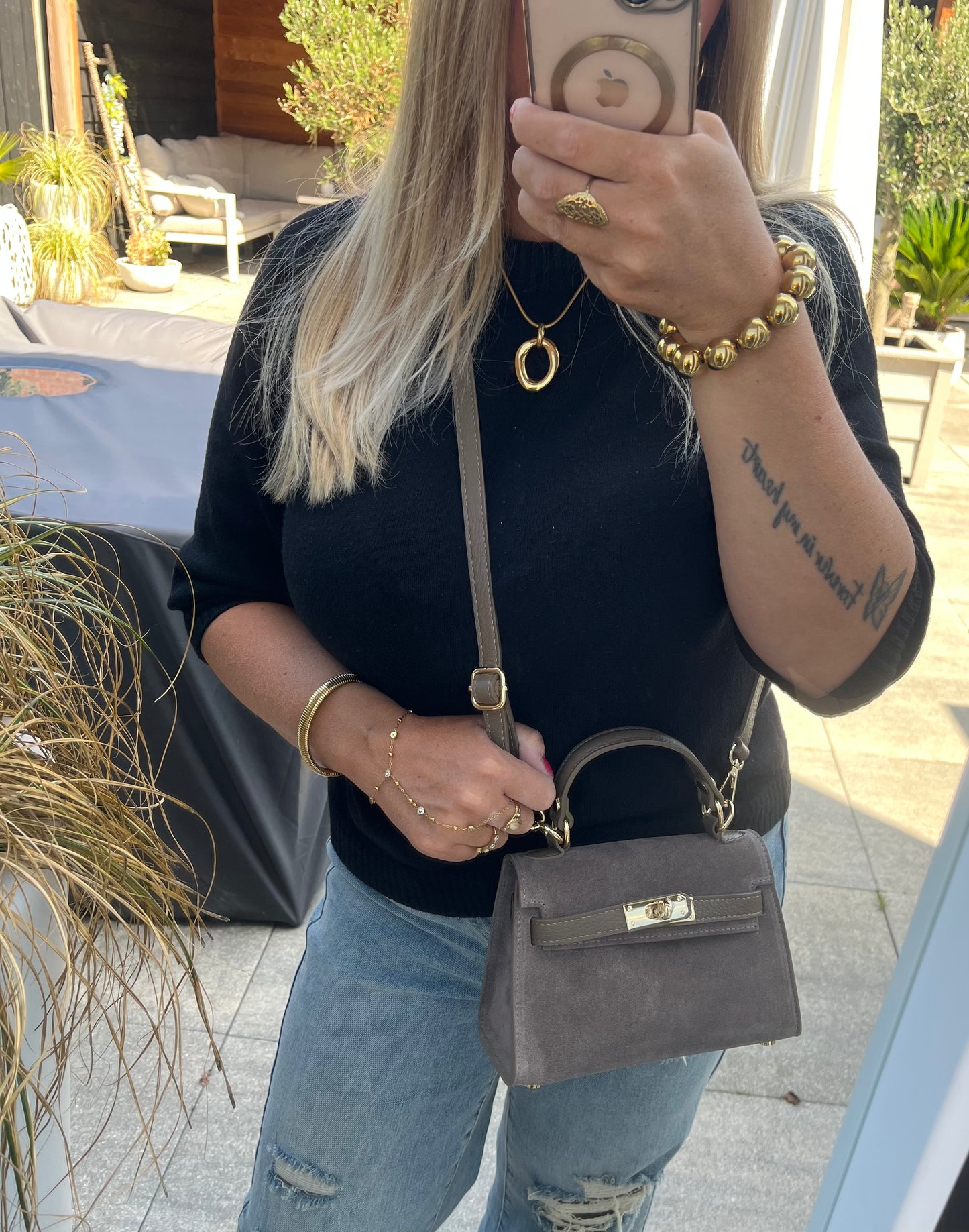Leya Bag Suede/Leer | Taupe